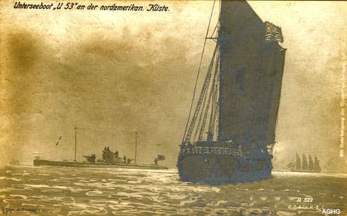 A painting of a boat in the water.