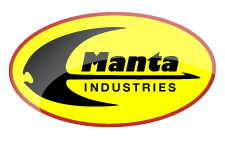 A yellow and black logo for manta industries.