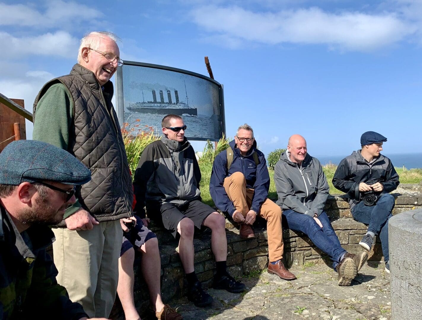 The team talks with Con Hayes of the Old Head Signal Tower & <i>Lusitania</i> Museum. Photo © Jennifer Sellitti 2021.
